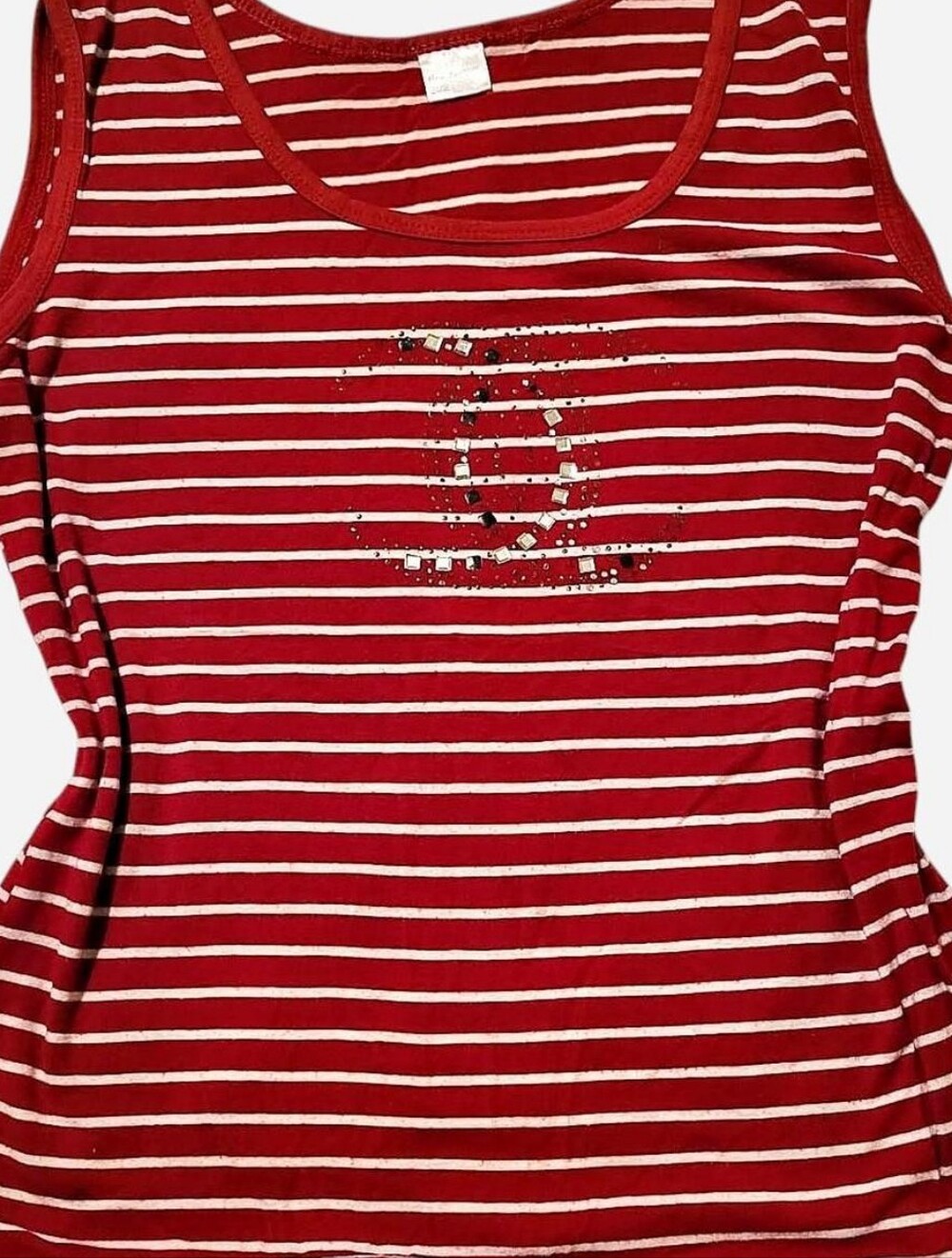 "New Fashion" Striped Glittery Red Sleeveless Top